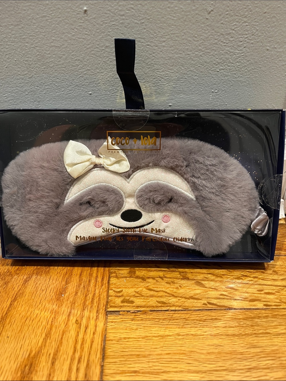 Gray Plush Sloth Eye Mask with Bow